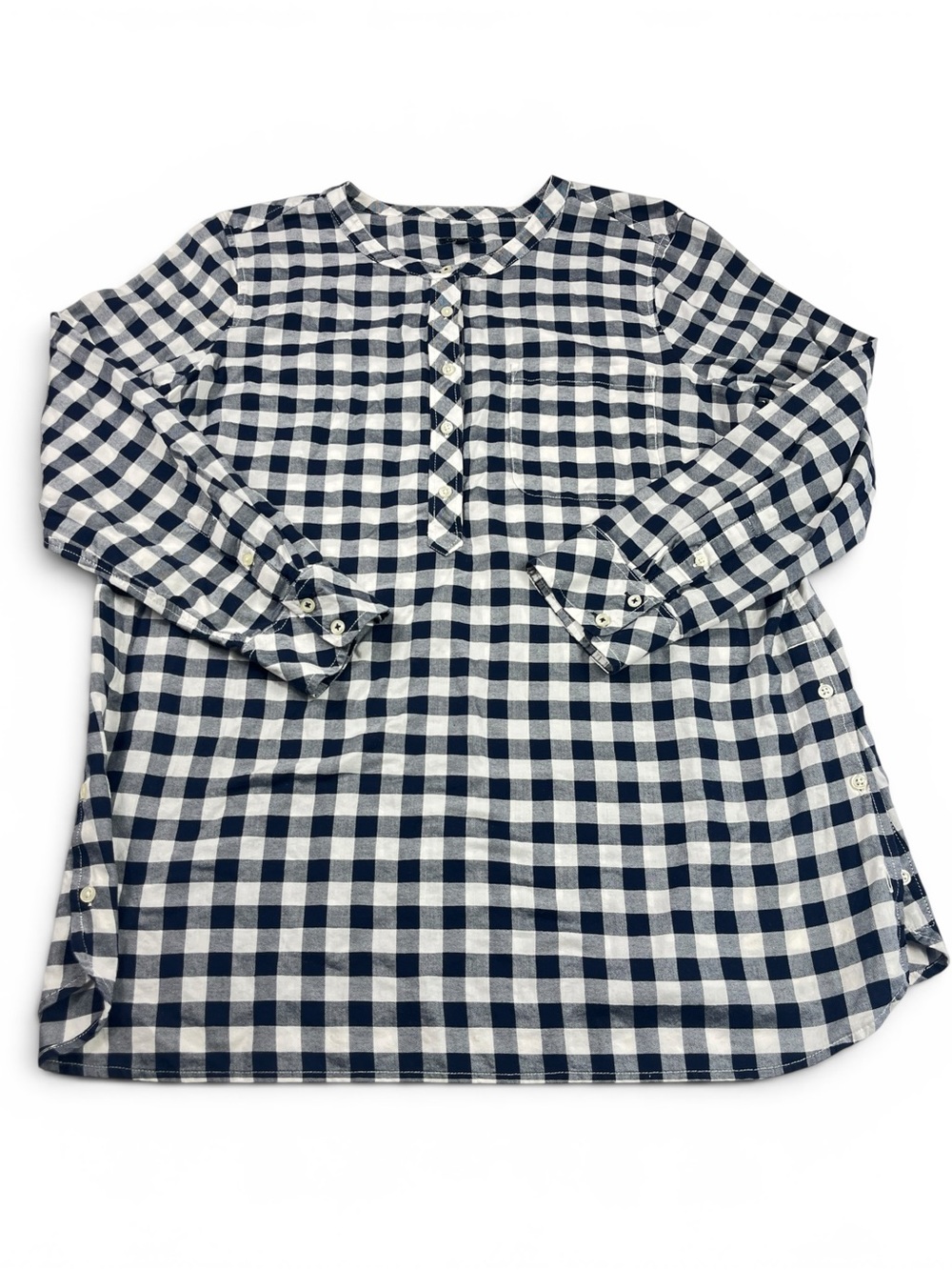 Talbots Cotton Popover Tunic Shirt Gingham Plaid Long Sleeve Breathable Top XL